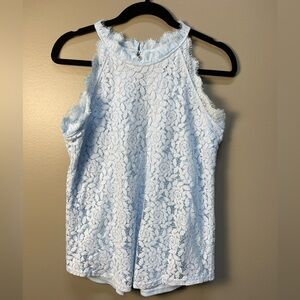 Chic Light Blue Lace Halter Blouse